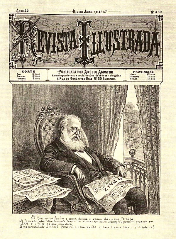 “O sono da indiferença”, ilustração de Angelo Agostini para a Revista Illustrada, em 1887. Créditos: Hemeroteca Digital da Biblioteca Nacional.